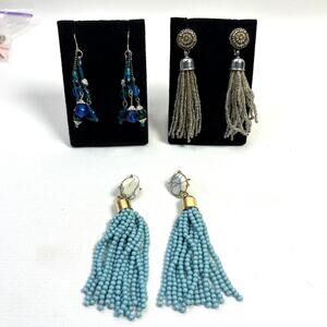 Vintage to Modern Earring Lot Beaded Tassel Pierced Ears 3 Pairs on Silver Tone